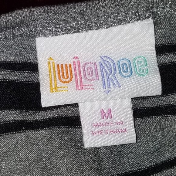 NWT LulaRoe Julia Dress Size Medium Black Gray Stripes Horizontal Vertical - Picture 7 of 10